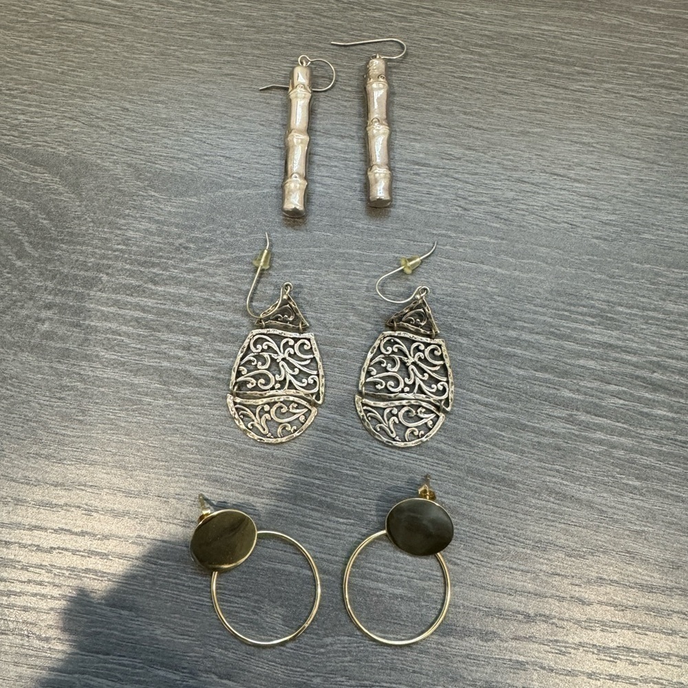 3 Earring Sets - Shoulder Duster, Teardrop, Hoop Dangle